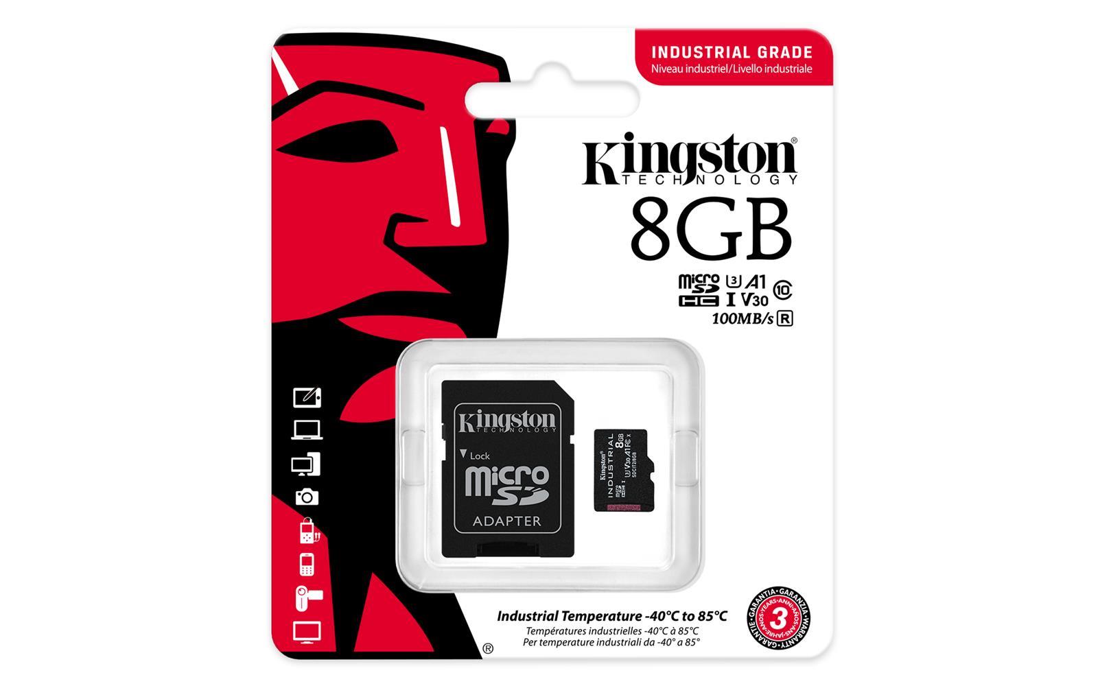 Kingston SDCIT2-8GB 8GB microSDHC Industrial C10 A1 pSLC Card + SD Adapter Hafıza Kartı