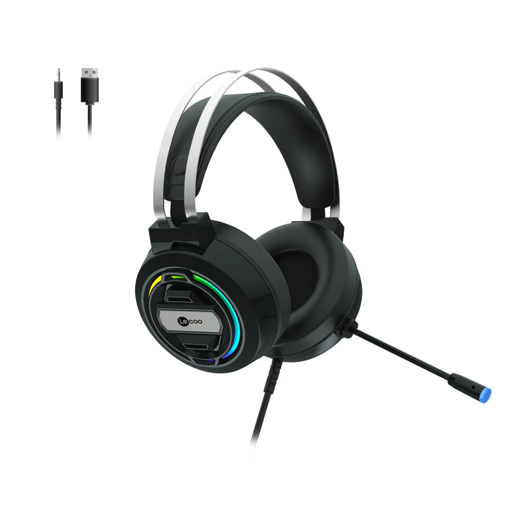 LECOO HT401, Kablolu, 3.5mm Jac, USB, Rainbow Aydınlatma, Gaming, Mikrofonlu, Kulaklık (Siyah)
