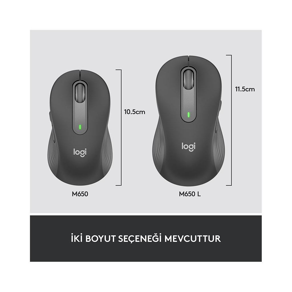 LOGITECH 910-006236, M650L Signature, Siyah, Sağ El, USB Nano 2,4G Kablosuz,4000dpi, Optik, 5 Tuşlu, 24ay Pil Ömrü, Sessiz Mouse