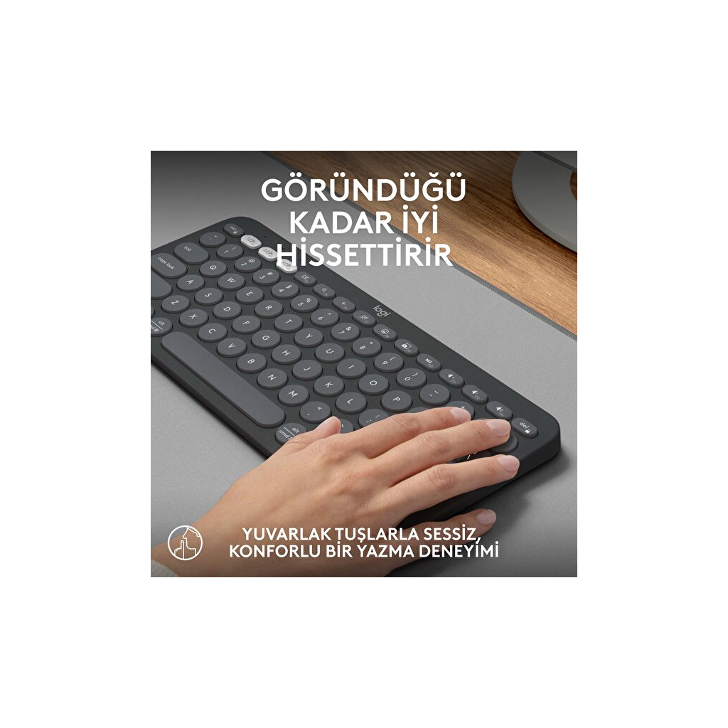 LOGITECH K380S, Pebble Keys 2,  Siyah, 920-011859, Bluetooth, Türkçe, Q, Multimedya, Mini Klavye