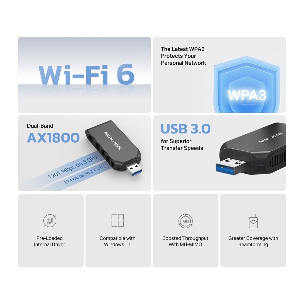 MERCUSYS MA70XM WIFI6 AX1800 Kablosuz Ağ Adaptörü