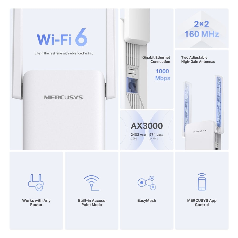 MERCUSYS ME80X AX3000 Mesafe Genişletici Priz Tipi