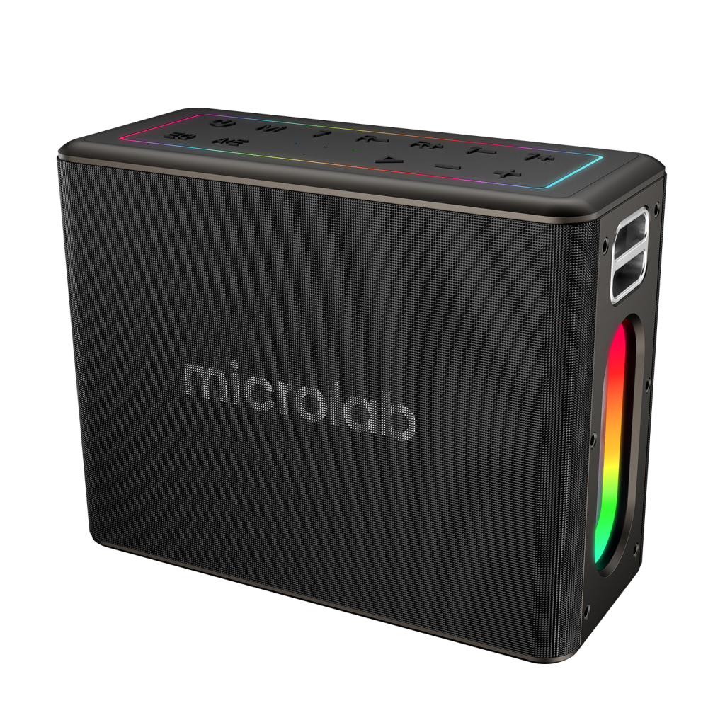 MICROLAB M60 Vega, 100W, Taşınabilir, BT/USB/AUX/TF/Type-C, RGB Işıklı, 15000mAh Batarya, 2adet Mikrofon, Karaoke/Parti, Bluetooth Speaker,