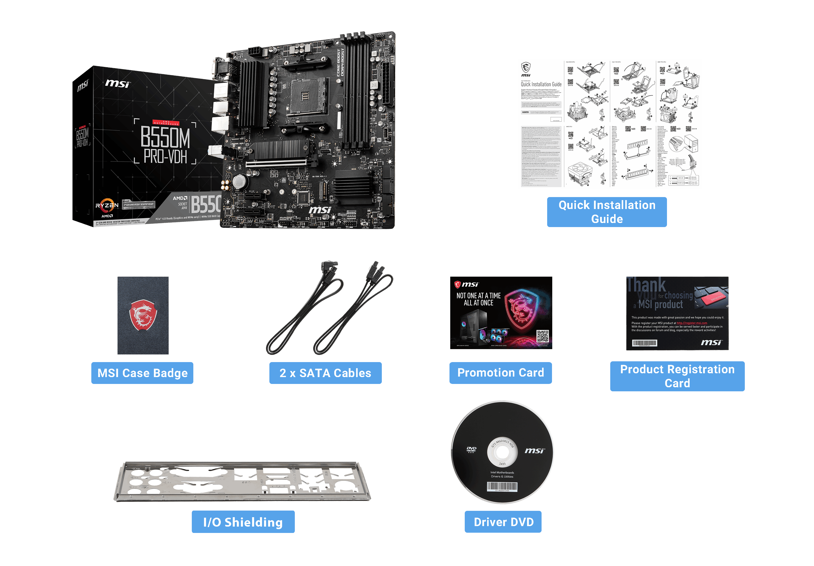 MSI B550M PRO-VDH DDR4 M2 PCIe NVME HDMI DP PCIe 16X v4.0 AM4 mATX