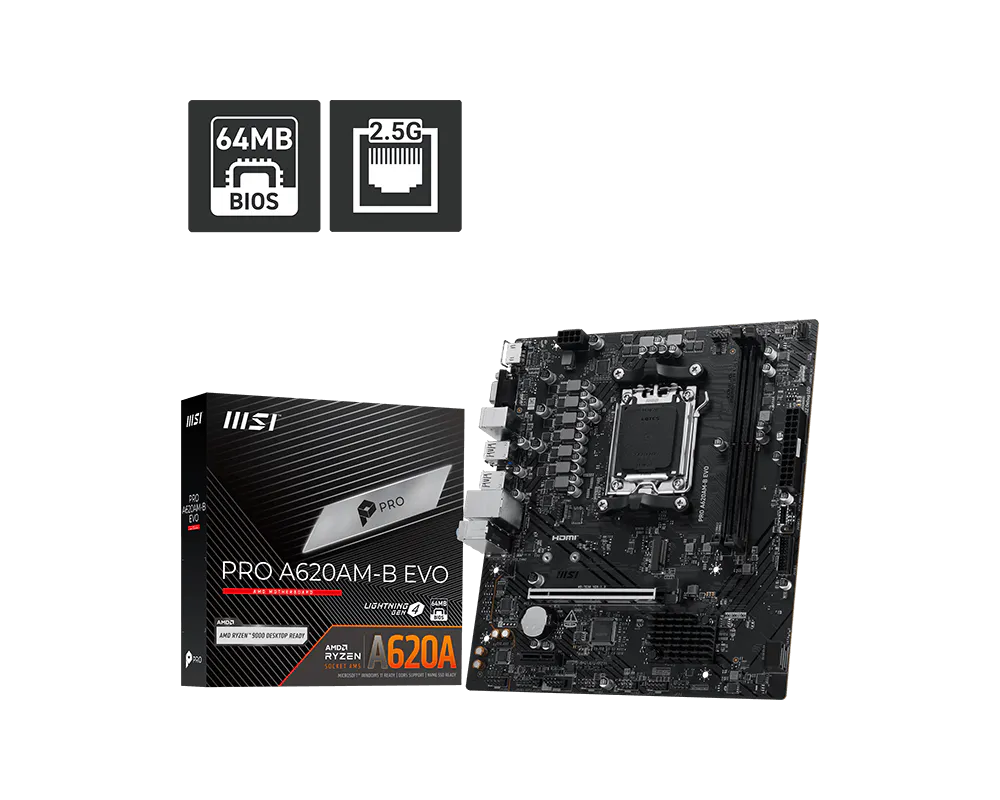 MSI PRO A620AM-B EVO DDR5 HDMI PCIE 4.0 AM5 mATX