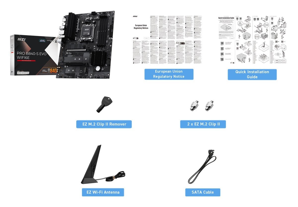 MSI PRO B840-S EVO WIFI6E DDR5 HDMI-TYPEC PCIE 4.0 AM5 ATX