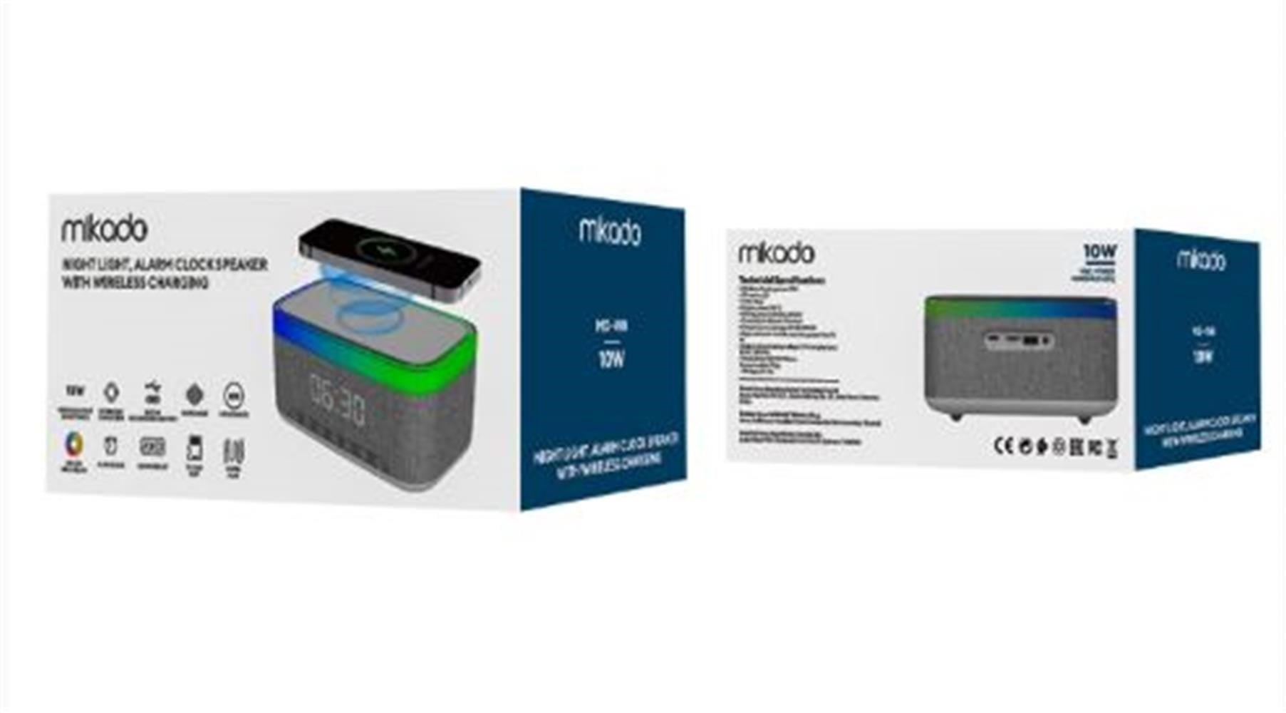 Mikado MD-W8 1200mAh 10W Gri BT,USB,Kablosuz Şarjlı RGB-Gece Lambası Özellikli Alarmlı Saat Speaker