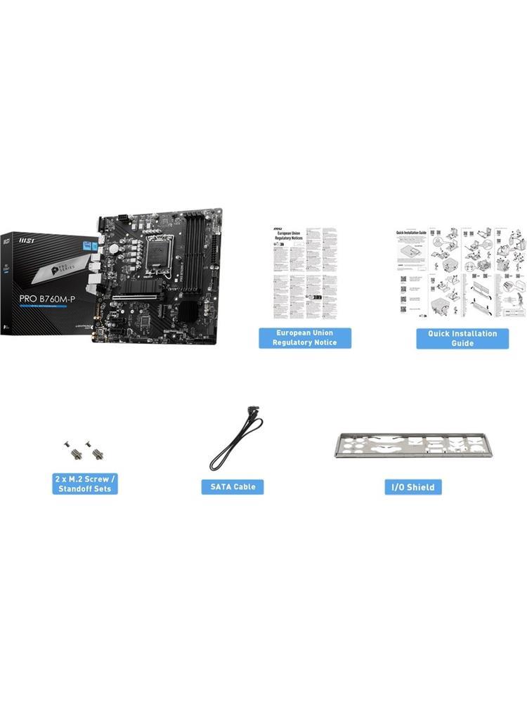 Msı Pro B760M-P SOKET 1700 DDR5 6800(OC) PCI-E M.2 USB3.2 HDMI DP VGA 1x 1G LAN mATX Anakart