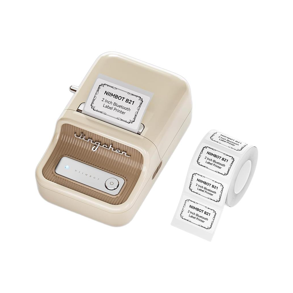 NIIMBOT B21S, Taşınabilir, Mürekkepsiz, Termal Etiket Yazıcı (Bluetooth, Type-C) Krem/Beyaz