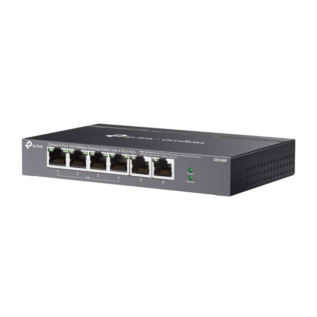 OMADA DS106P, 6 Port Megabit,  4 Port Megabit PoE+, 67W, Yönetilemez, Masaüstü Metal Kasa Sessiz Switch