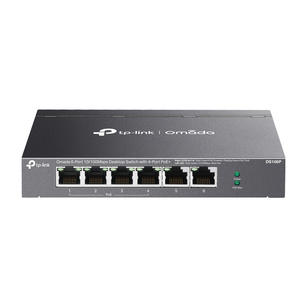 OMADA DS106P, 6 Port Megabit,  4 Port Megabit PoE+, 67W, Yönetilemez, Masaüstü Metal Kasa Sessiz Switch