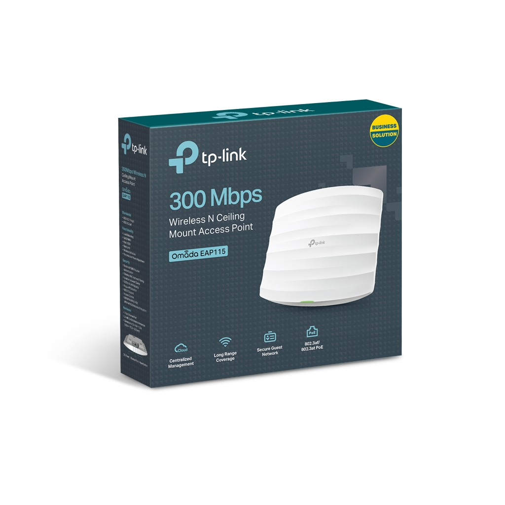 OMADA EAP115, 1Port Gigabit PoE, 300Mbps, 2,4Ghz,  Aktif Poe, Tavan tipi Access Point