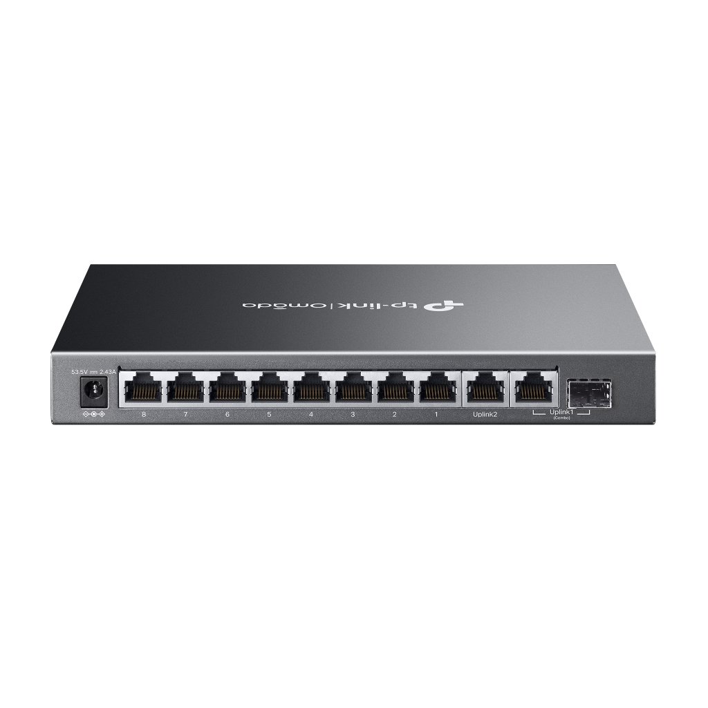 OMADA ES210GMP, 10 Port Gigabit, 8 Port PoE+, 1Port Gigabit Combo SFP, 123W, Yönetilebilir Metal Kasa Masaüstü/Vesa Switch