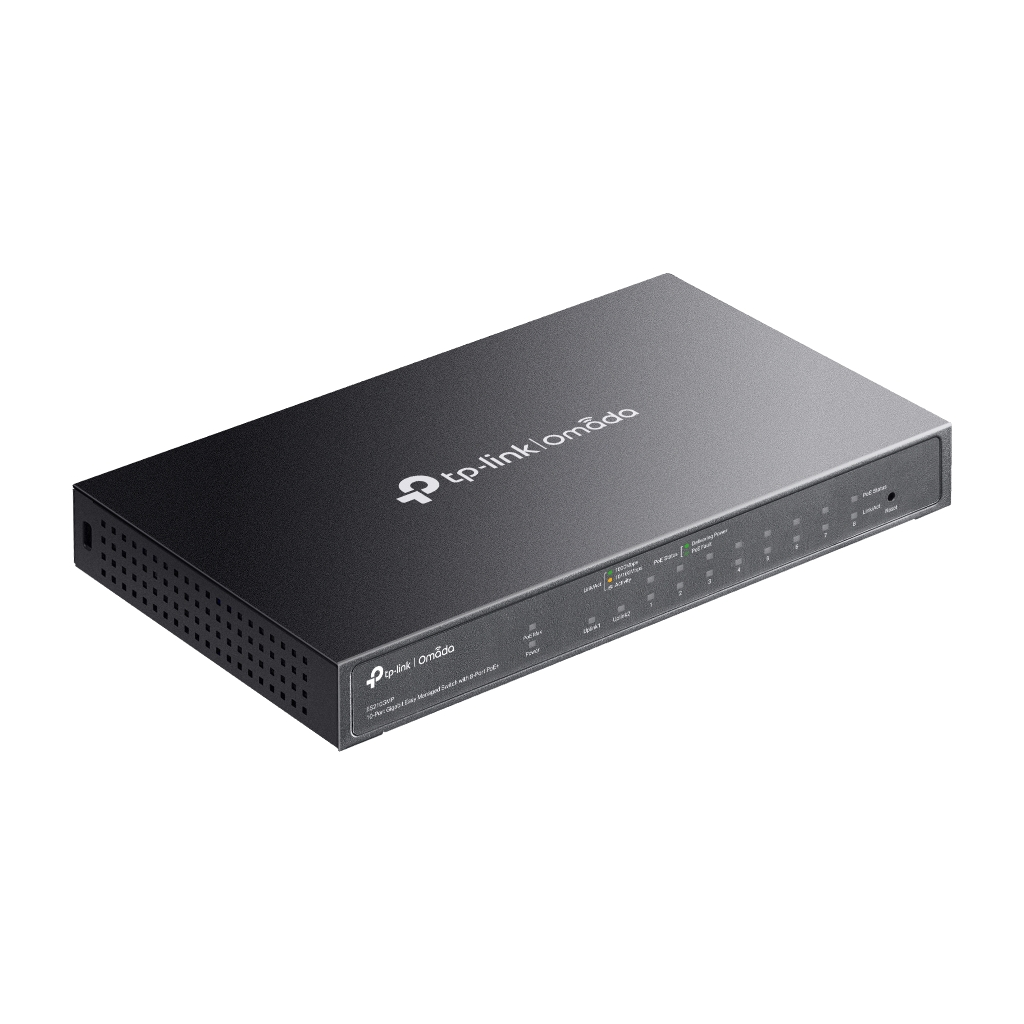 OMADA ES210GMP, 10 Port Gigabit, 8 Port PoE+, 1Port Gigabit Combo SFP, 123W, Yönetilebilir Metal Kasa Masaüstü/Vesa Switch