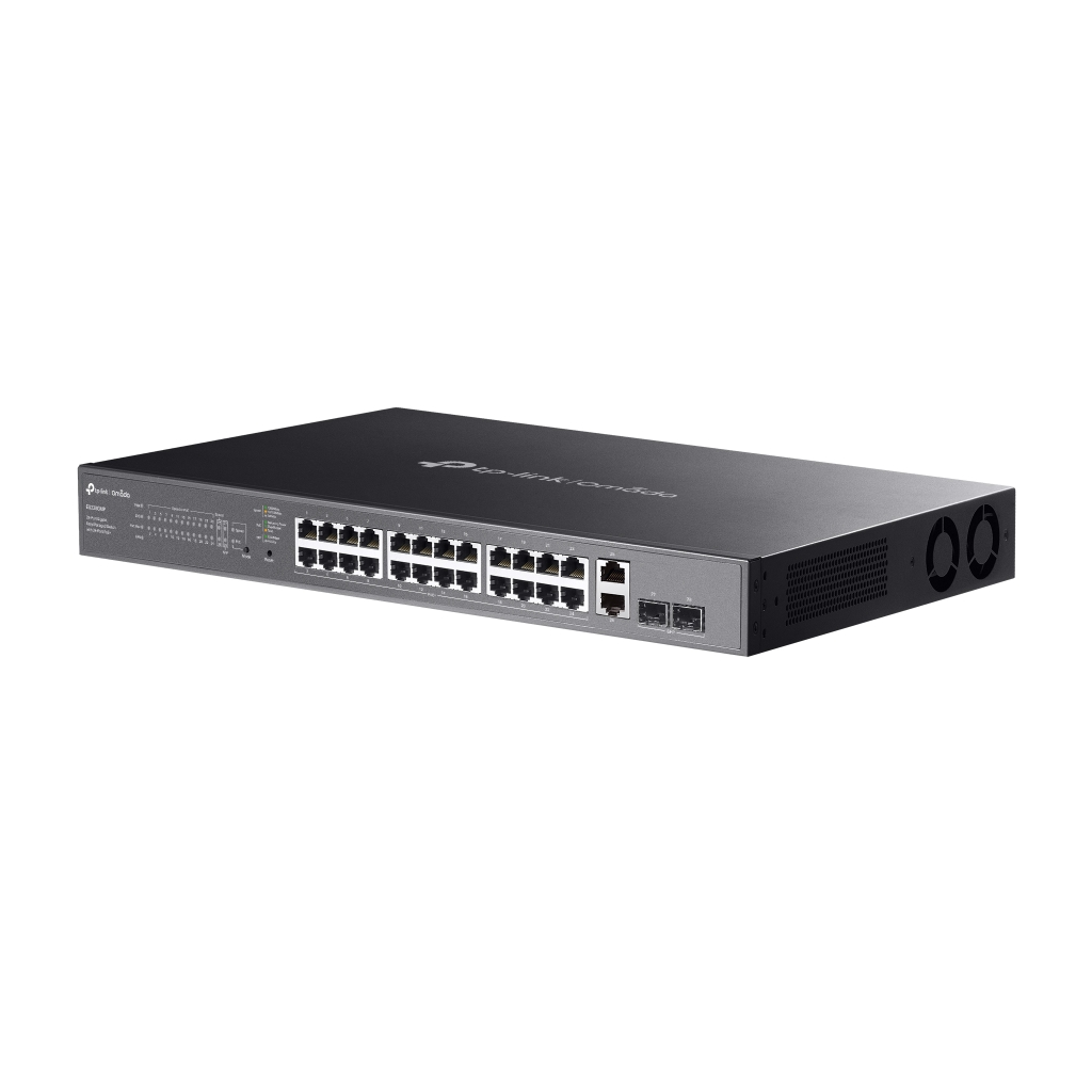 OMADA ES228GMP, 28 Port Gigabit, 24 Port Poe+,  2 Port Gigabit SFP, 384W, Yönetilebilir, Metal Kasa Rackmount Switch