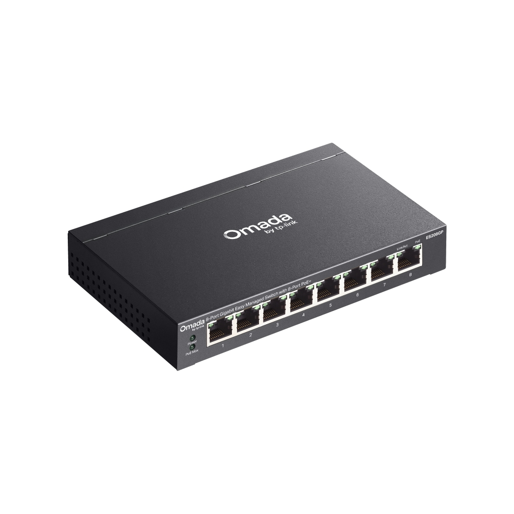 Omada ES208GP, 8 Port, Gigabit PoE+, 64W, Yönetilebilir, Metal Kasa Switch