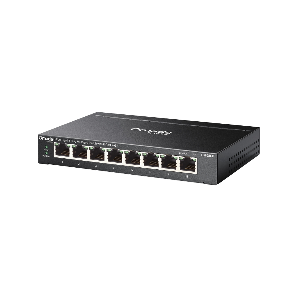 Omada ES208GP, 8 Port, Gigabit PoE+, 64W, Yönetilebilir, Metal Kasa Switch