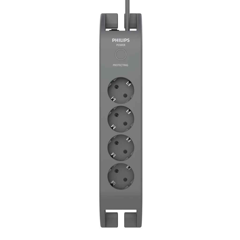 PHILIPS SPN3140A/62, 4 Soket, Akım Korumalı Priz, 900 Joules, 2Mt Kablo, (Gri)