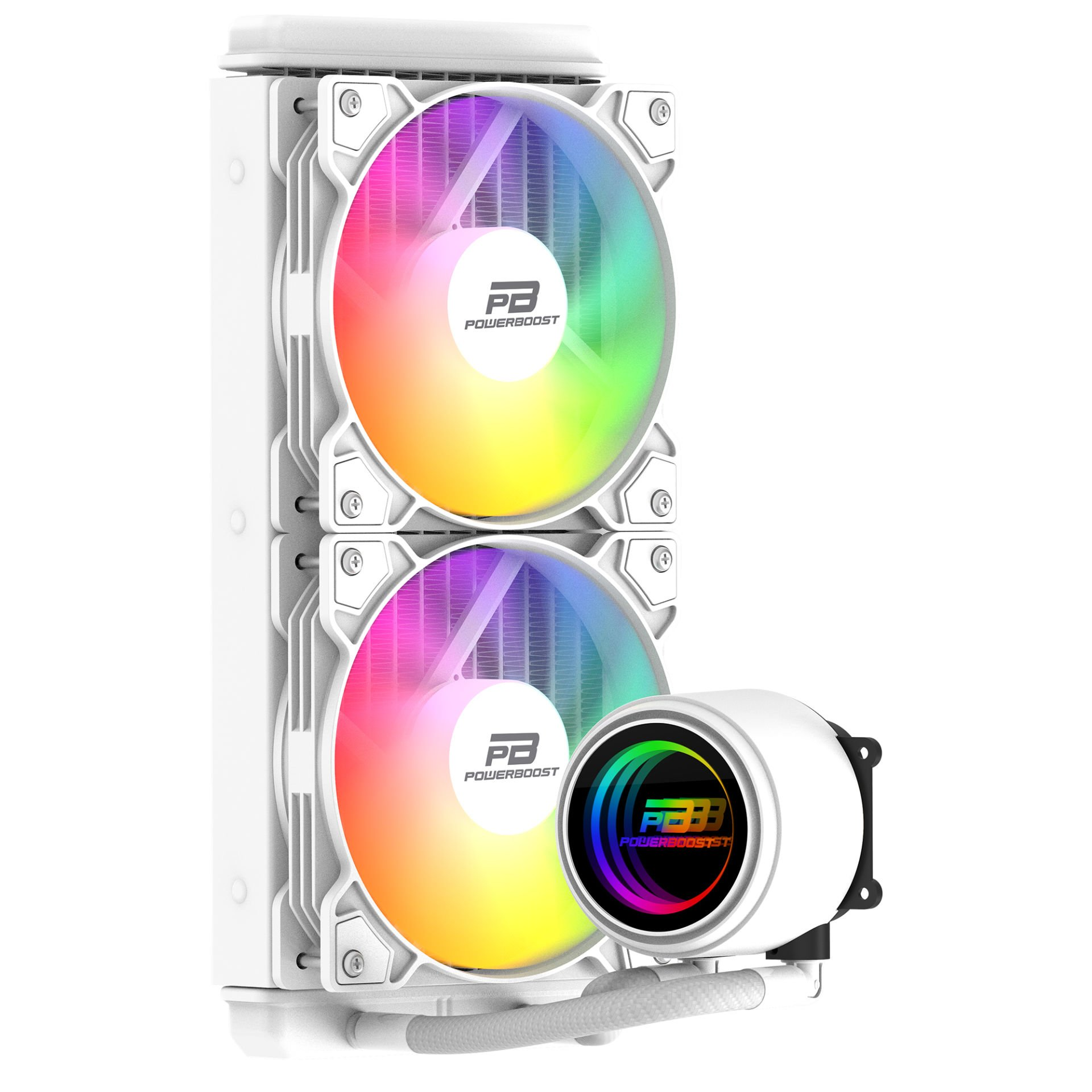 POWERBOOST 240MM CIRCLE 240W PB-LCS-CR240W Rainbow Fanlı AM5-1851p Sıvı Soğutmalı İşlemci Fanı Beyaz