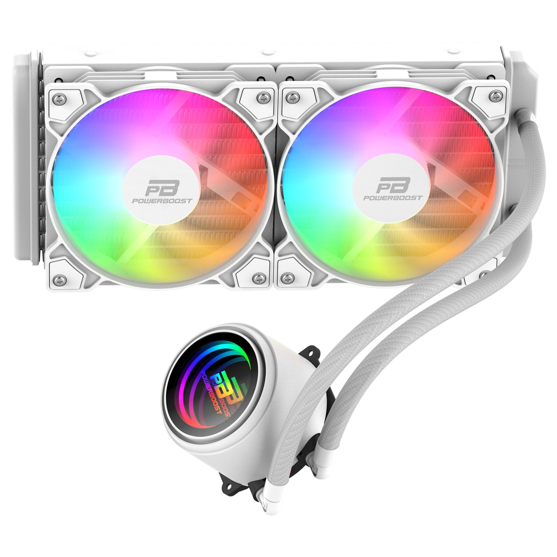 POWERBOOST 240MM CIRCLE 240W PB-LCS-CR240W Rainbow Fanlı AM5-1851p Sıvı Soğutmalı İşlemci Fanı Beyaz