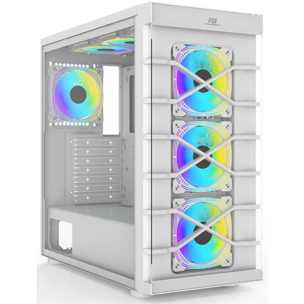 POWERBOOST PB-GR222BW 7-ARGB Fanlı Gaming Mid-Tower PC Kasası Beyaz