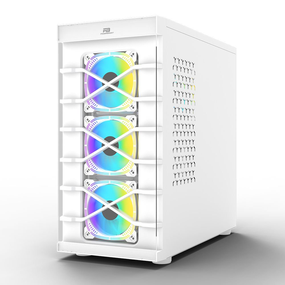 POWERBOOST PB-GR222BW 7-ARGB Fanlı Gaming Mid-Tower PC Kasası Beyaz