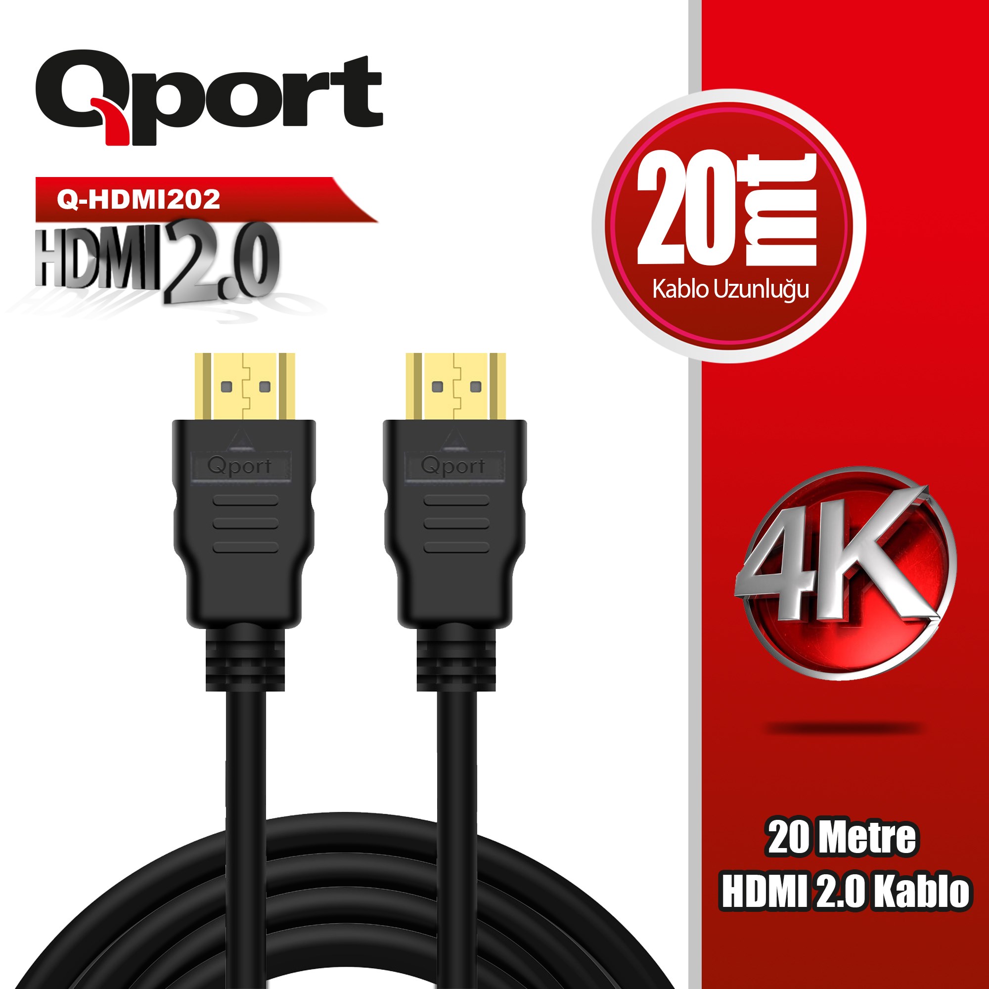 QPORT 20metre Q-HDMI202 Altın Uçlu HDMI Kablo V2.0 4K