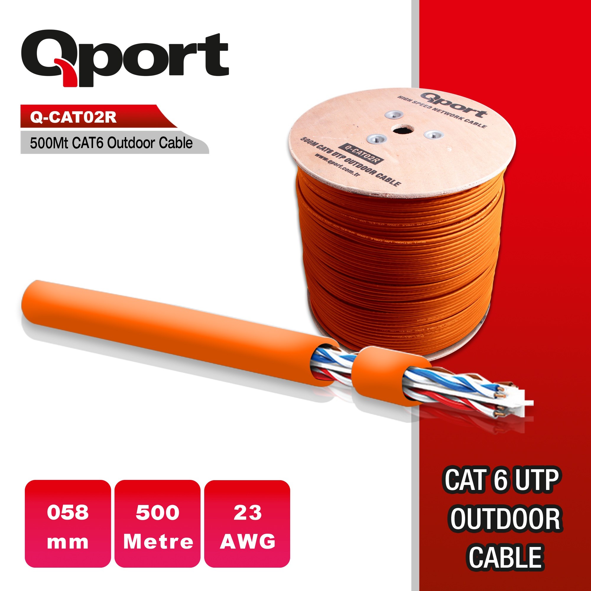 QPORT Q-CATO2R 23AWG 500 METRE TURUNCU KABLO