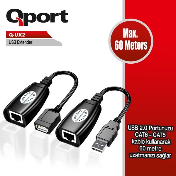 QPORT Q-UX2 60Metre USB-CAT6 USB Extender