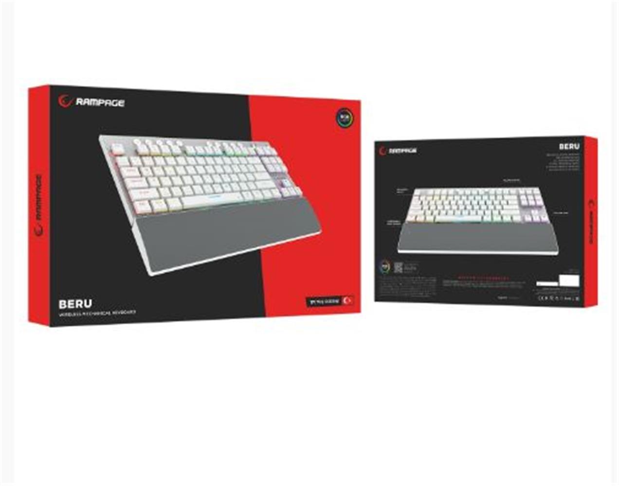 Rampage BERU Beyaz 2.4G + BT Wireless RED SWITCH Mekanik Gaming Oyuncu Klavye Slim  RGB