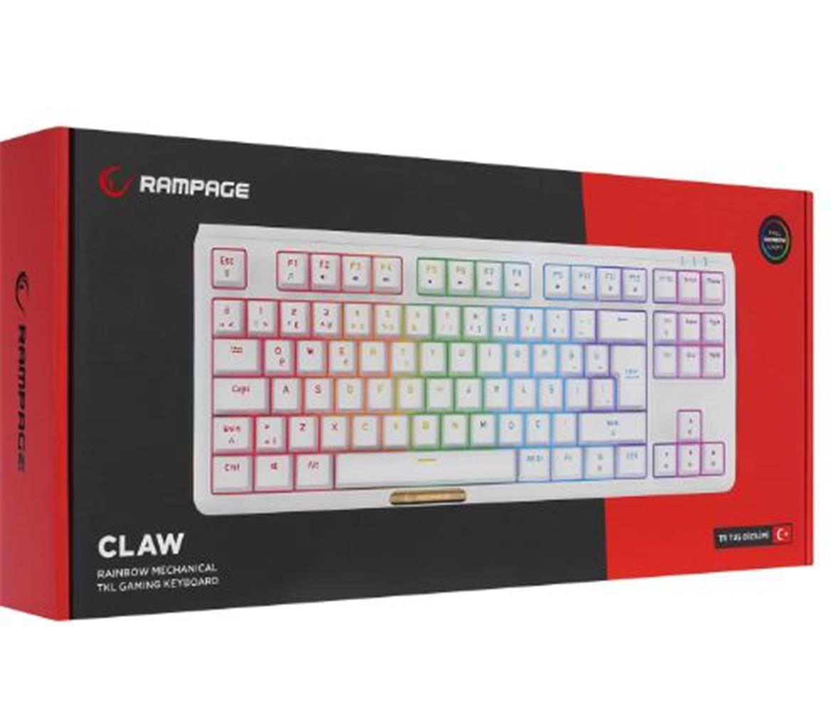 Rampage CLAW Beyaz RED SWITCH Mekanik Gaming Oyuncu Klavye Rainbow TKL