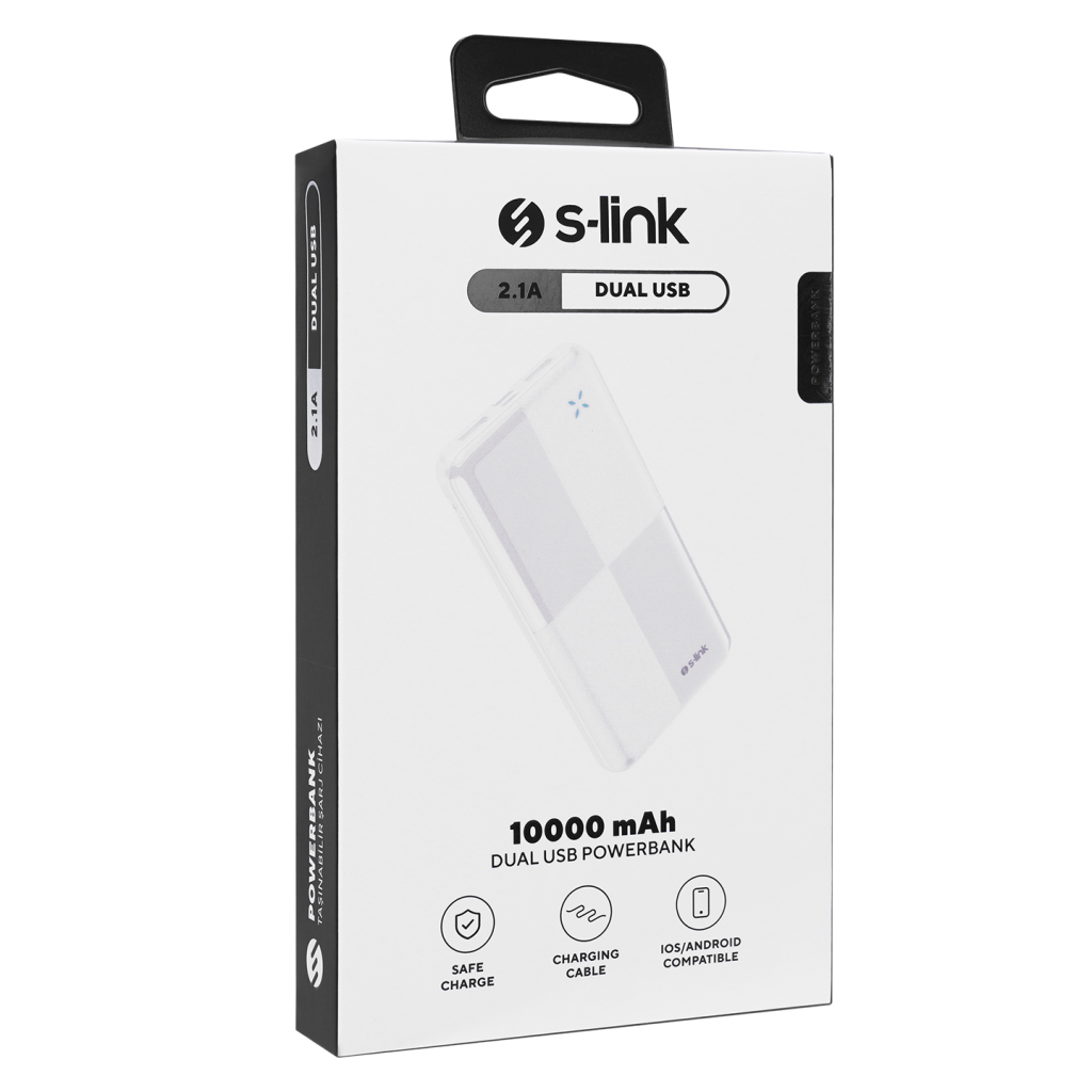 S-LINK IP-G12N, Beyaz, 10.000mAh, 2xUSB, 1xMicro USB, 1xType-C, 4 LED Göstergeli, PowerBank