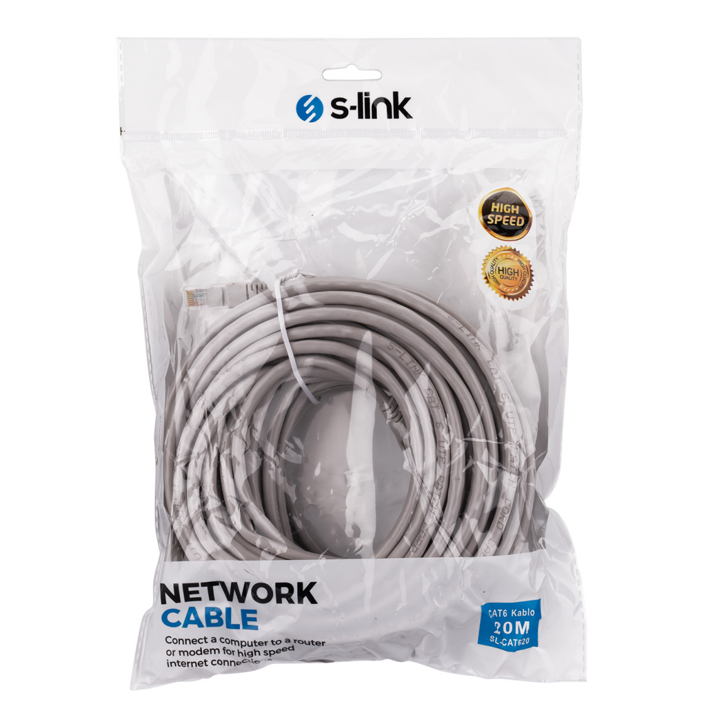 S-LINK SL-CAT620, CAT6, Patch, 20Mt, Kablo (Gri)