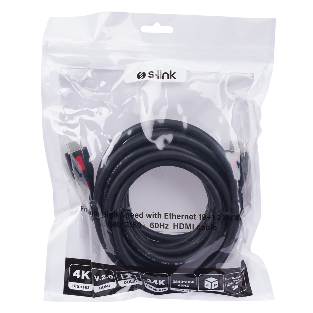 S-LINK SL-HDM4K105, 4K UHD, HDMI v2,0 Kablo. 5mt. 60Hz. Kablo