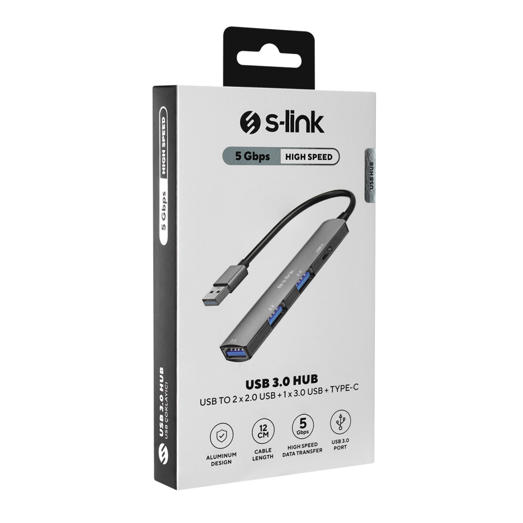 S-LINK SW-U322, USB3.0 to 2xUSB 2.0, 1xUSB 3.0, 1xType-C, Metal, USB HUB