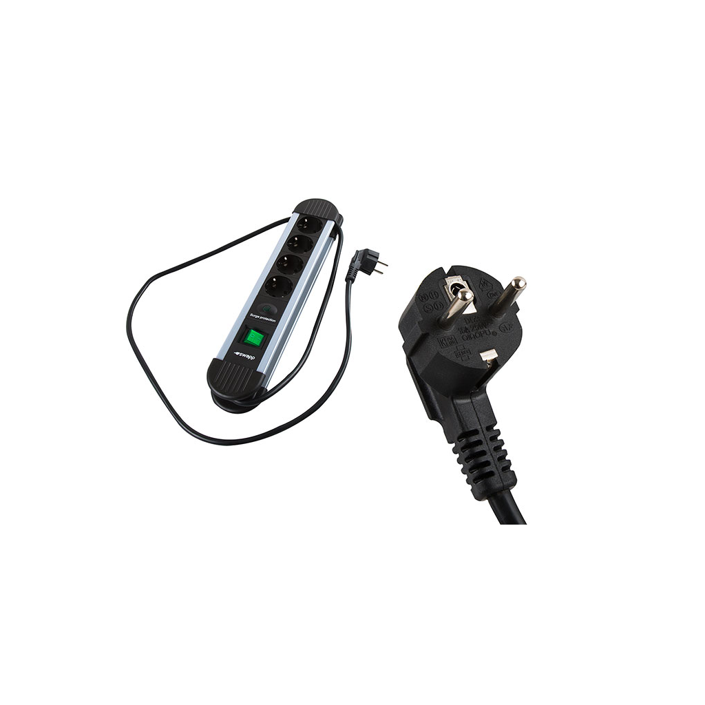 S-LINK Swapp SPGKS05, 5 Soket, Akım Korumalı Priz, 1.5Mt Kablo, 900 Joule (Gri) %100 Bakır