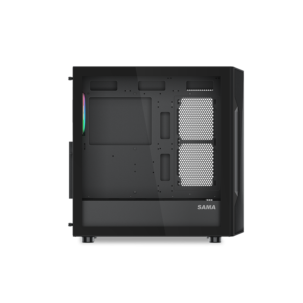 SAMA S40BK Black, H700BK 700W, 80 PLUS, Tempered Glass Panel, Mesh Ön Panel, Type-C, 4x120mm ARGB Fan, ATX, GAMING KASA