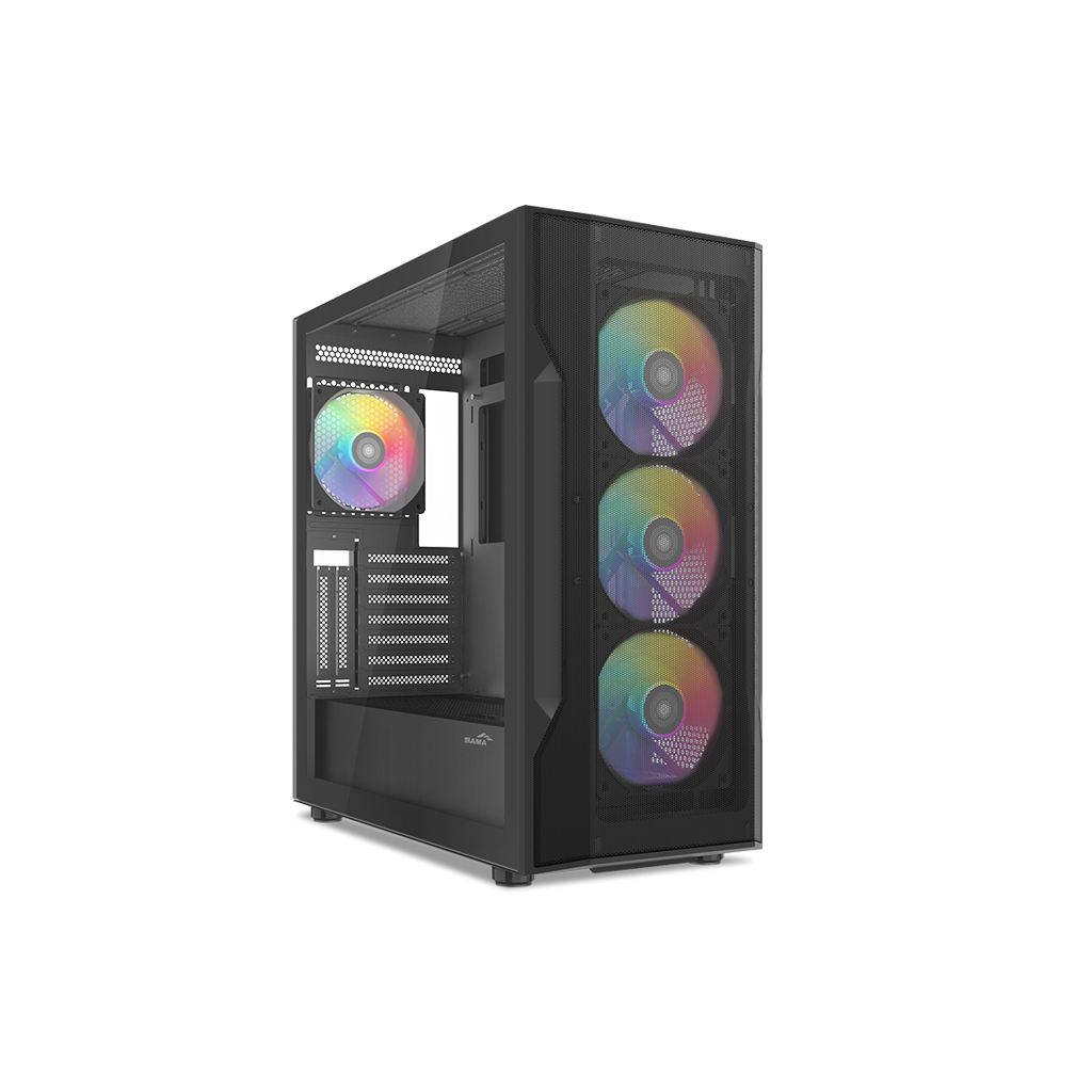 SAMA S40BK Black, H700BK 700W, 80 PLUS, Tempered Glass Panel, Mesh Ön Panel, Type-C, 4x120mm ARGB Fan, ATX, GAMING KASA