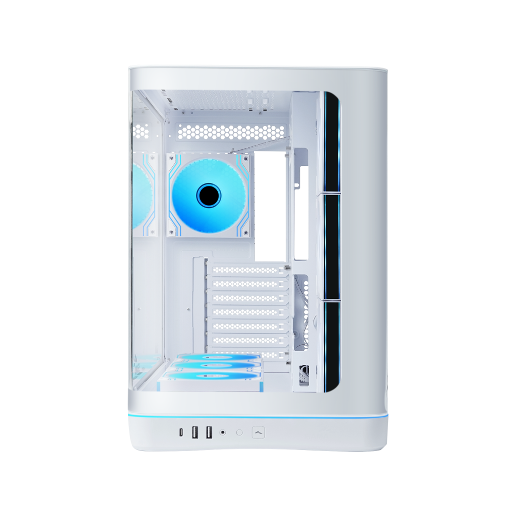 SAMA V62WH White, G1000WH 1000W, 80+ Gold, Full Modüler, PCIE 5.1, ATX3.1, Tempered Glass Panel, Panoramic Tasarım, Type-C, 7x120mm ARGB INFINITY Fan, ATX, GAMING KASA