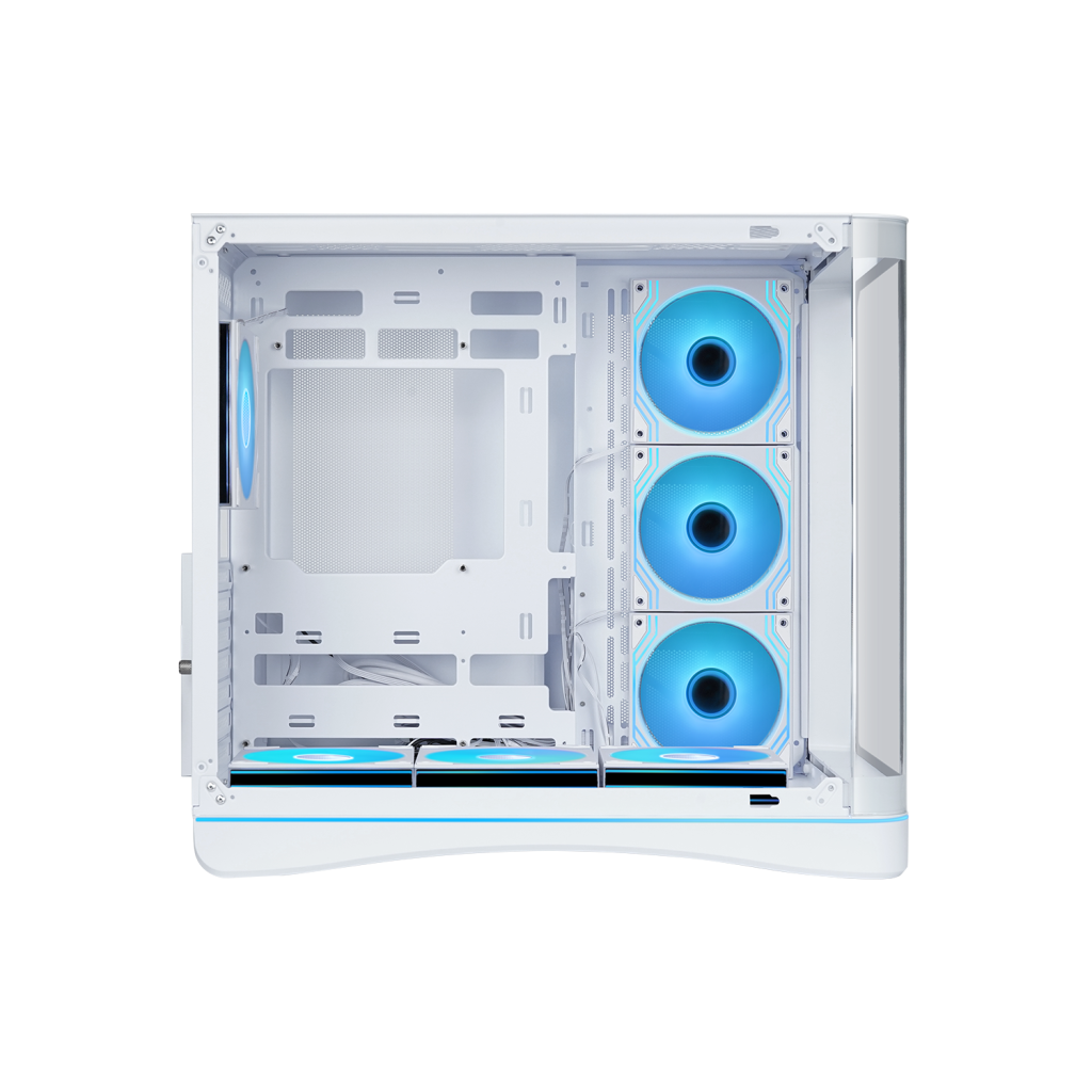 SAMA V62WH White, G1000WH 1000W, 80+ Gold, Full Modüler, PCIE 5.1, ATX3.1, Tempered Glass Panel, Panoramic Tasarım, Type-C, 7x120mm ARGB INFINITY Fan, ATX, GAMING KASA