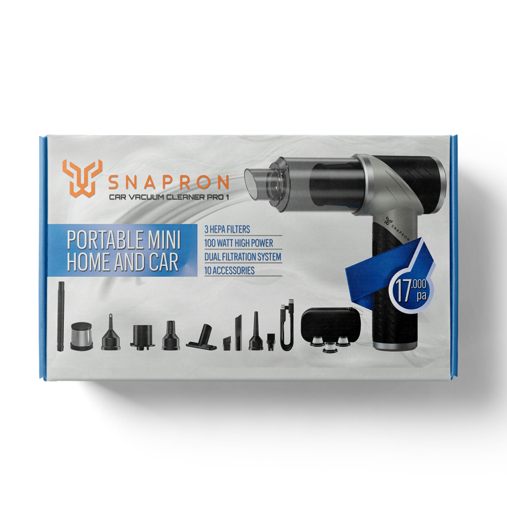 SNAPRON SNV-3000, Car Vacuum Cleaner Pro1, 17.000 Pa Emiş gücü, 3 Hepa Filtre, 100W, 10 Aksesuar, Şarjlı, El Tipi, Genel Maksatlı Süpürge