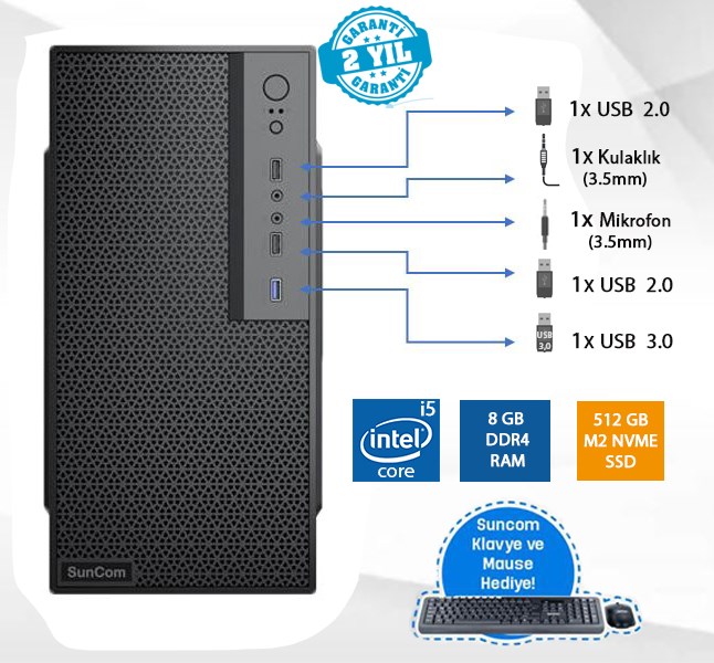 SUNCOM CORE i5 7500 8GB- 512GB SSD- FDOS / Force SC3-137
