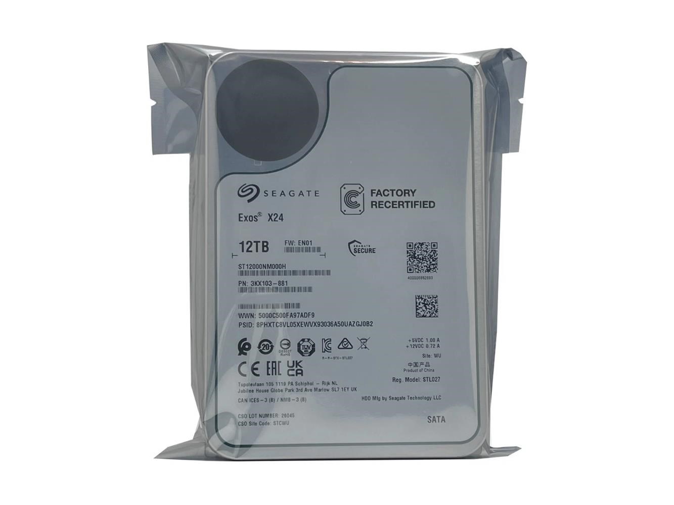 Seagate 12TB Exos X24 ST12000NM000H 7200RPM 3.5in SATA 6.0Gb-s Enterprise Harddisk (İthalat)