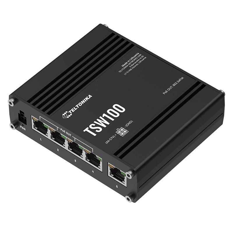 TELTONİKA TSW100 4 PORT 10/100/1000 4 PORT POE 1 PORT UPLINK 120W YONETILEMEZ ENDÜSTRİYEL SWITCH