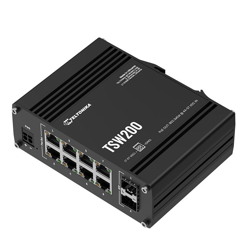 TELTONİKA TSW200 8 PORT 10/100/1000 8 PORT POE 2 X SFP 240 WATT YONETILEMEZ ENDÜSTRİYEL SWITCH