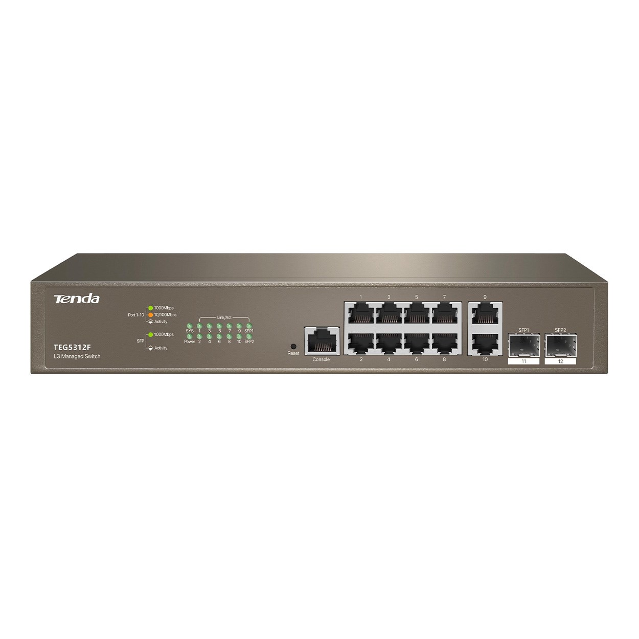 TENDA TEG5312F 10 PORT 10/100/1000 2 X SFP YONETILEBILIR RACK MOUNT SWITCH