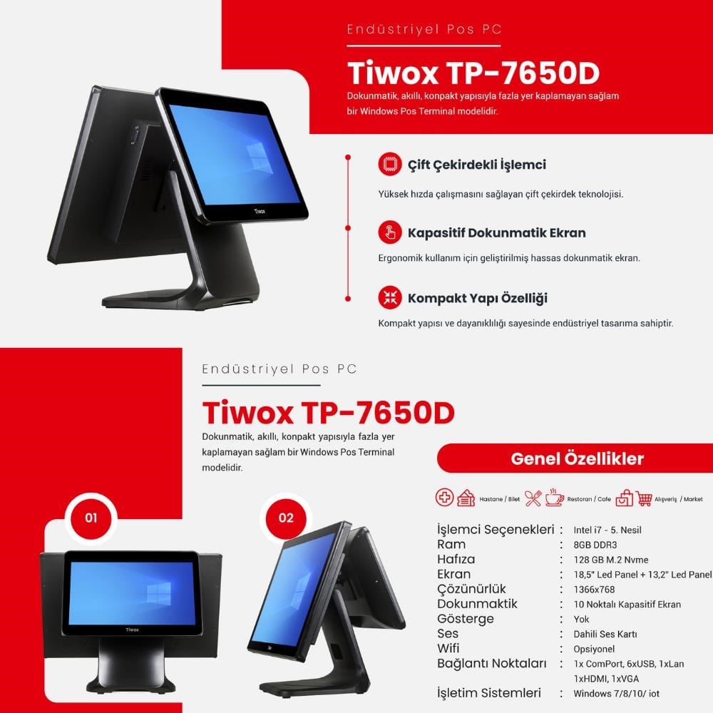 TIWOX TP-7650D I7 5.GEN 8GB/128GB SSD +13.3