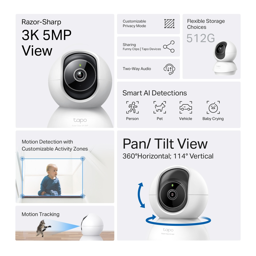TP-LINK 3MP Tapo C230 WiFi Pan/Tilt Akıllı Güvenlik Kamerası