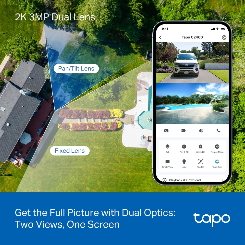 TP-LINK 3MP Tapo C246D Wifi Kablosuz Çift Lensli Pan/Tilt IP Güvenlik Kamerası