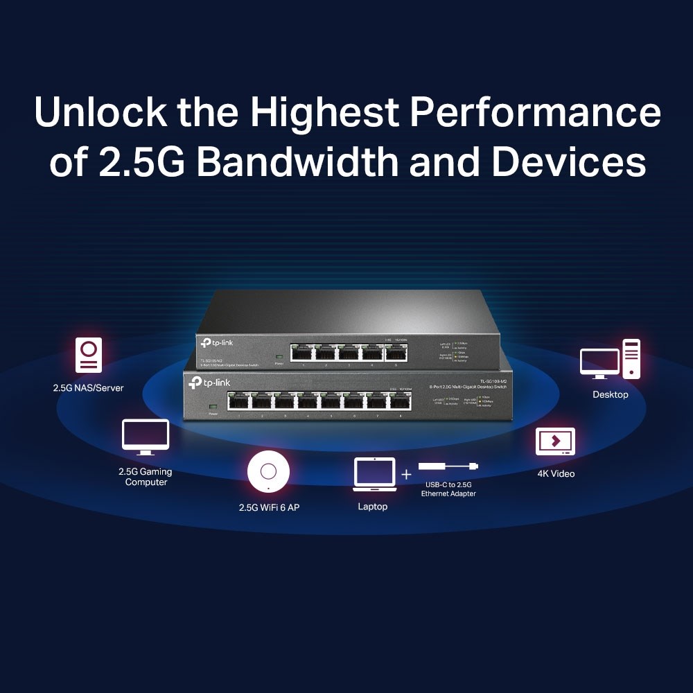 TP-LINK 5port 2.5 Gigabit Yönetilemez Switch TL-SG105-M2